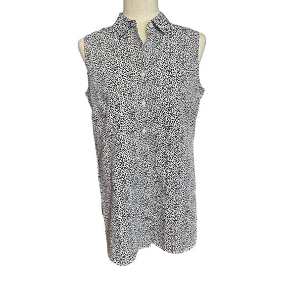 Chico's Shirt Size 0 S Black Wrinkle-Resistant Abstract Mini-Animal-Print Tunic - Picture 1 of 11